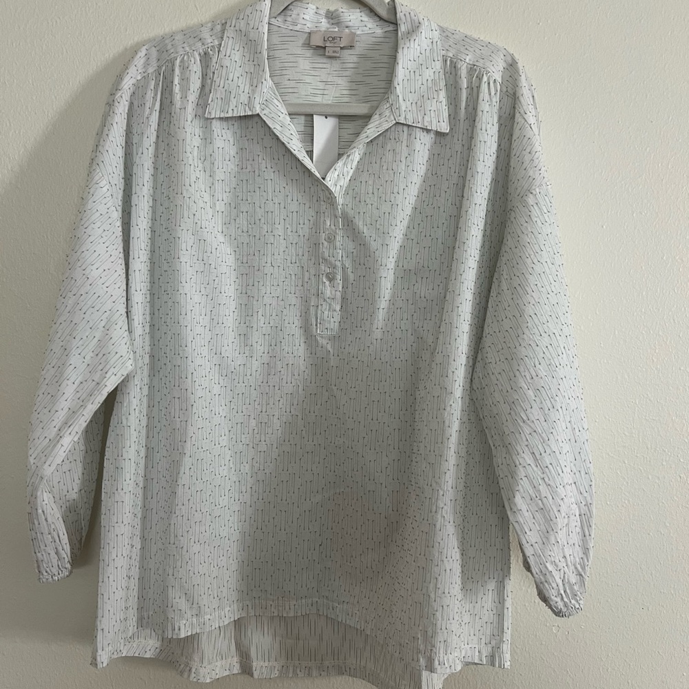 LOFT White Casual Button Down Shirt Relaxed Fit